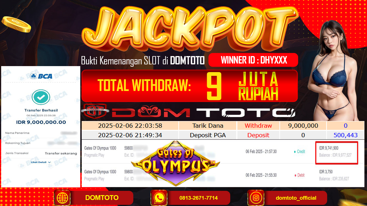 JACKPOT SLOT GATES OF OLYMPUS 6 FEBRUARI 2025